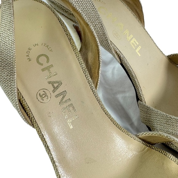 CHANEL Beige Fabric Slingback Strappy Sandals Made in Italy Marked as 37.5-7.5US - Picture 4 of 12